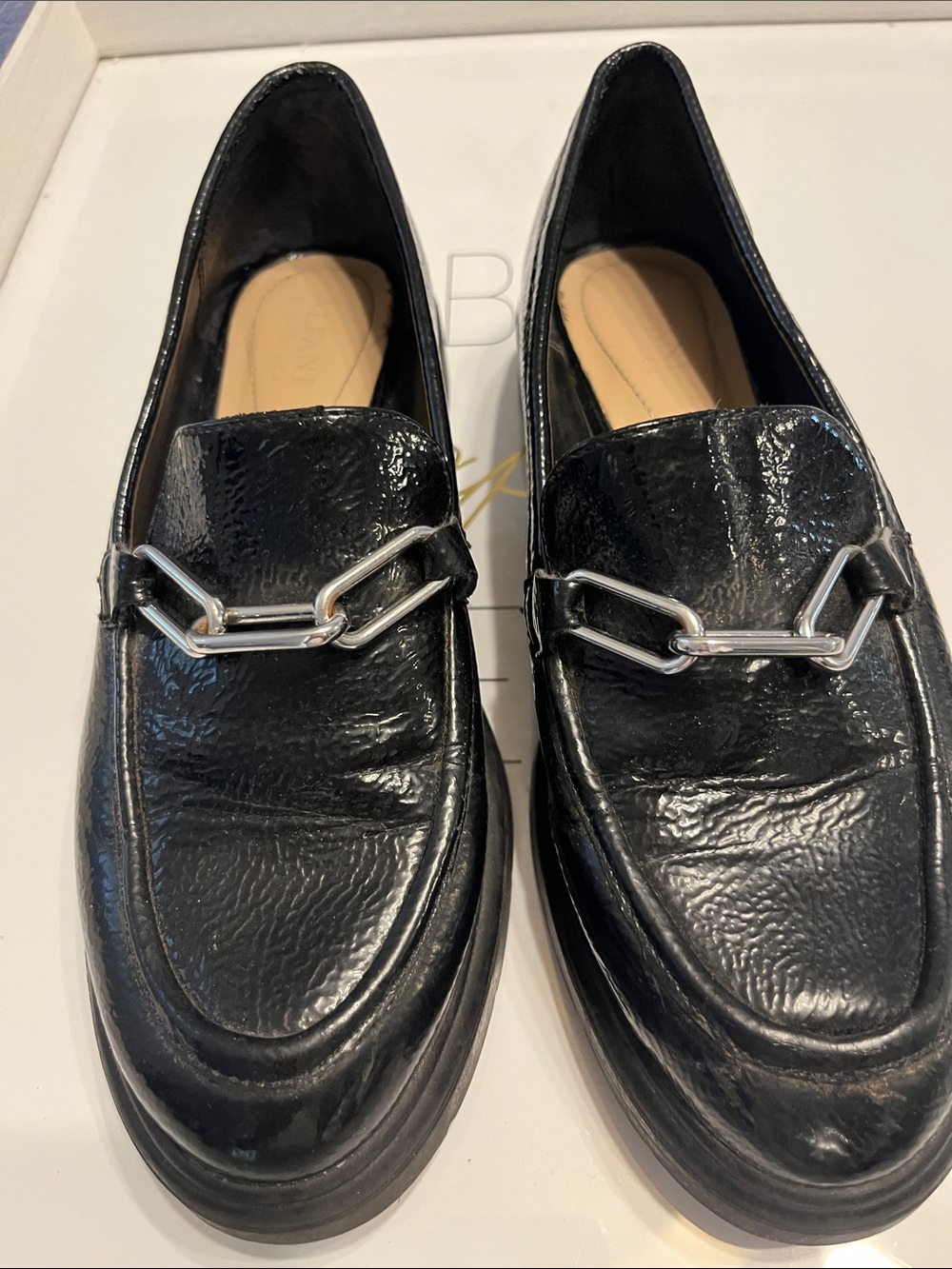 Alfani Black Patent Leather Chain Loafers